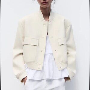 Zara White Bomber jacket maxi pocket 2501/707 Small